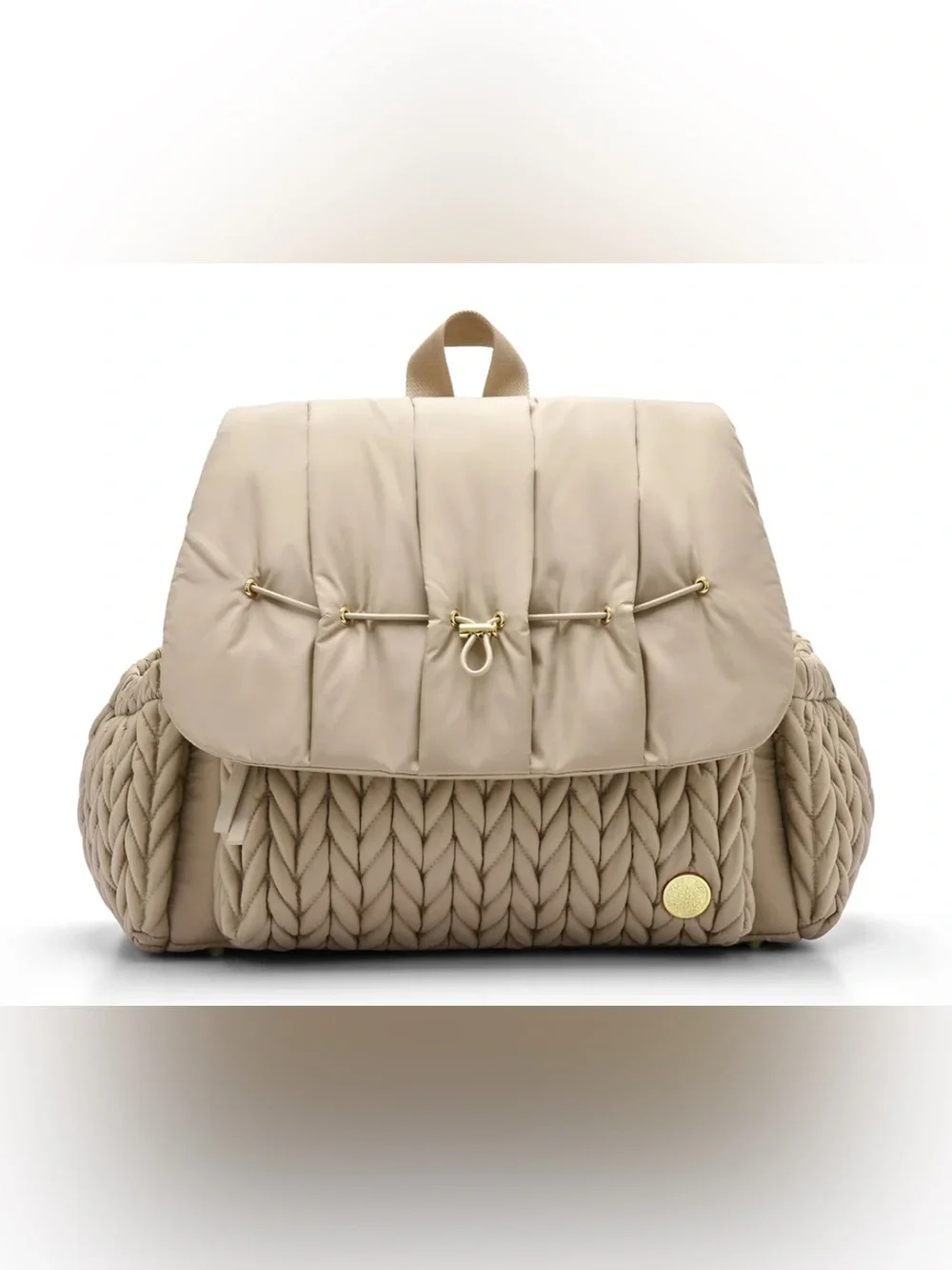 Cream Quilted Puffer Baby Bag with Gold Hardware